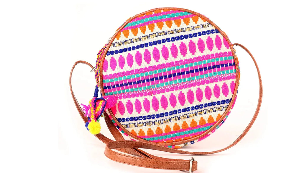 Astrid Handmade Macrame Flap Over Sling Bag For Girls And Women Colour Showy Purple Zigzag