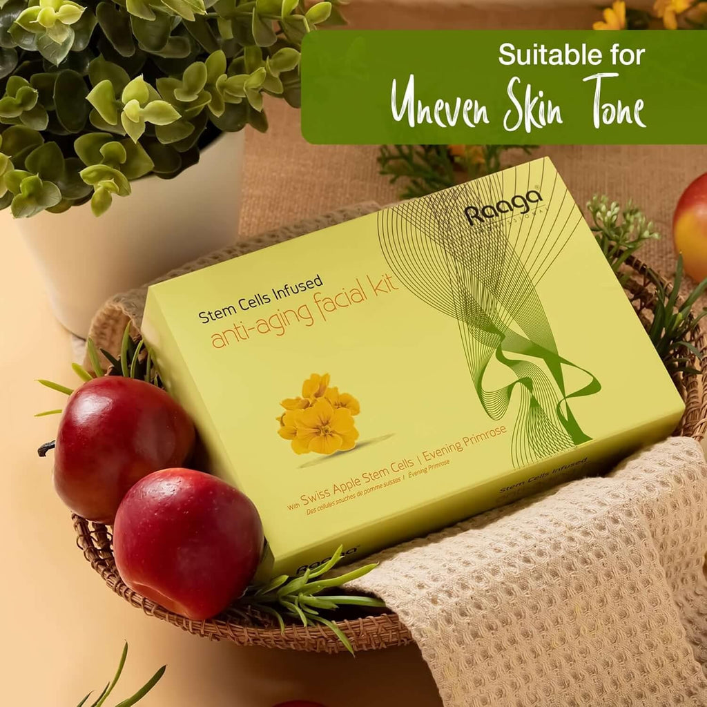 Raaga Professional Stem Cells Cream Infused Anti Aging Facial Kit | Evening Primrose, Swiss Apple Stem Cells | Fights Acne | 6 Step Facial Kit For All Skin Types (61 Gm)