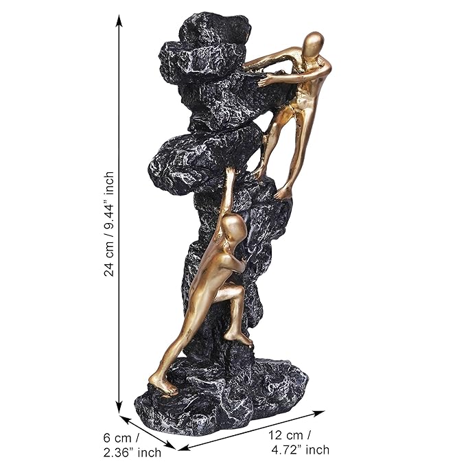 Ecraftindia 2 Men Climbing on Rock Mountain Climbers Human Figurine Decorative Showpiece