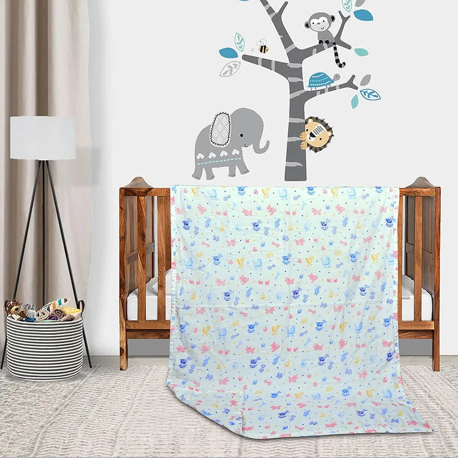 Trance Home Linen Pure Malmal Cotton Multipurpose Baby Dohar 3-Layered Baby Swaddle Blanket Crib Blanket Colour Ducks