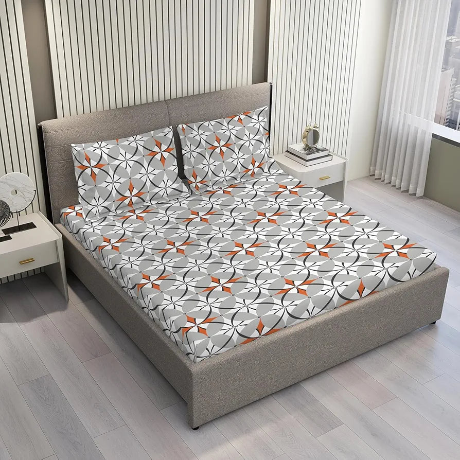 Layers Argos Bedsheet Set for All Seasons Lightweight 225 CVC King Size Gray Geometrical