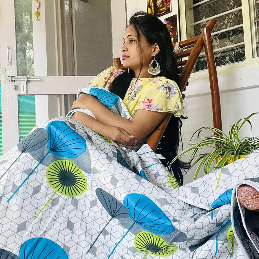 Divine Casa Glace Cotton 120 GSM Reversible Lightweight Printed Double Bed AC Dohar Blanket Quilt TC - 120 Colour White and Blue