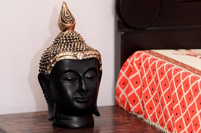 Ecraftindia Elegant Buddha Head Polyresin Statue | Red and Brown