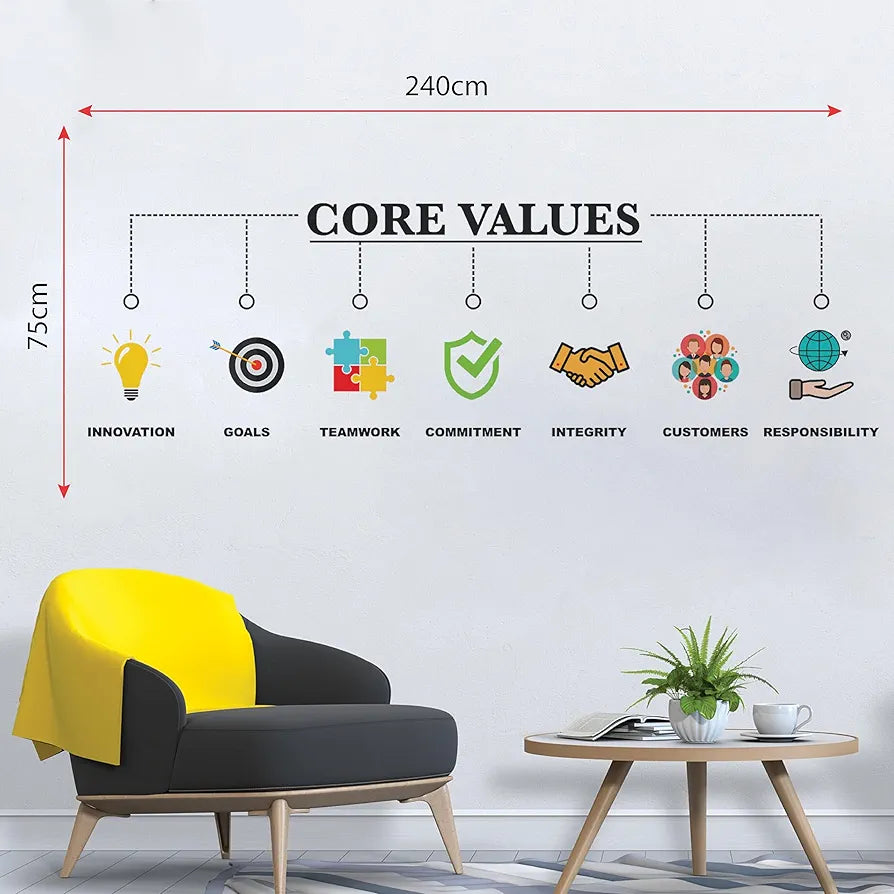 StickMe Core Values Office Corporate Motivational Quotes Wall Sticker Large - 240 x 75 cm