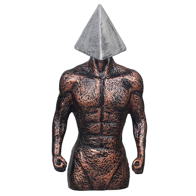 Ecraftindia Copper, Silver Polyresin Men Statue Triangle Sign on Face Human Figurine Decorative Showpiece