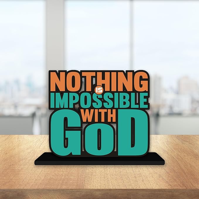 Artvibes Wooden Idols and Figurine Nothing is Impossible With God Motivational Quote Table Decoration for Office Desk