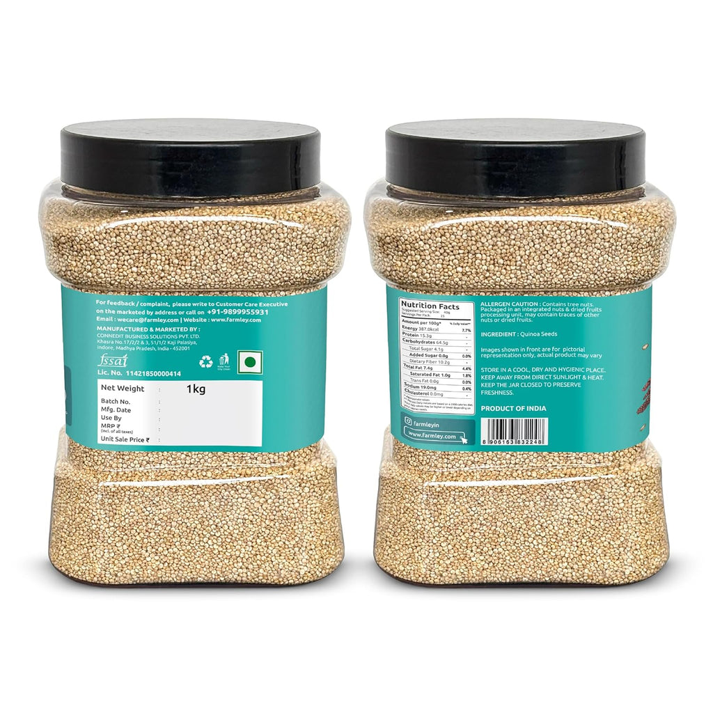 Farmley Natural Quinoa | Gluten Free | Ready To Cook | High Fibre & Protein Content Quinoa Seeds (Pack of 1) (Quinoa Seeds 1kg (Pack of 1))