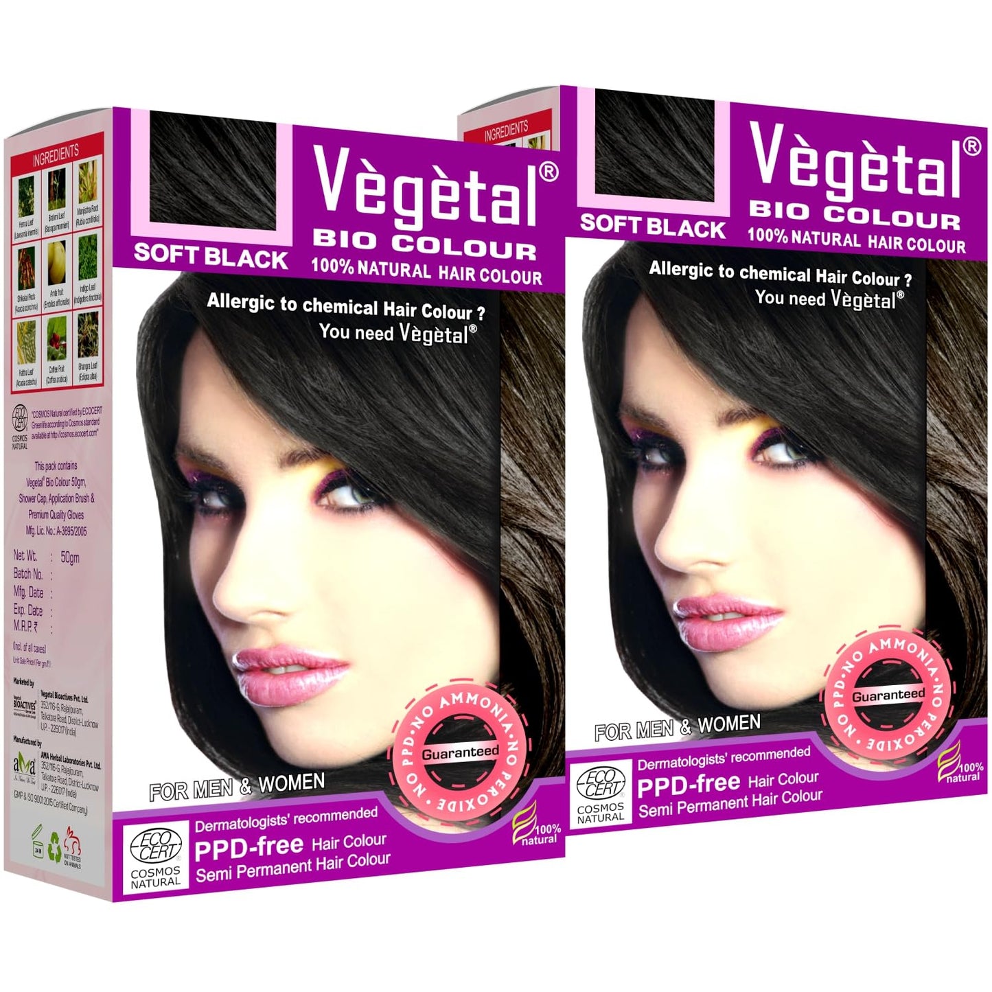 Vegetal Bio Hair Colour Soft Black - 50 gms (Pack of 2)