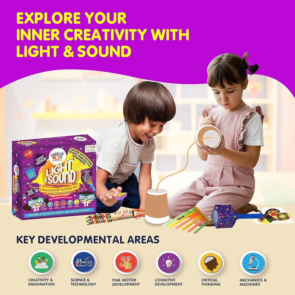 Genius Box Play some Learning STEM Toy for 5+ Year Age: Light and Sound DIY,Activity Kit, Learning Kit, Educational Kit,Multicolor, Wood;Paper 15 Activity Kit
