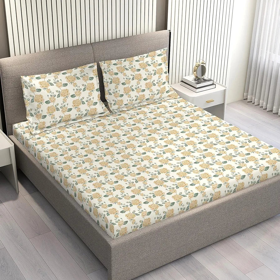 Layers Marigold Cotton Bedsheet Set for All Seasons Lightweight 144 TC King Size Yellow Marigold