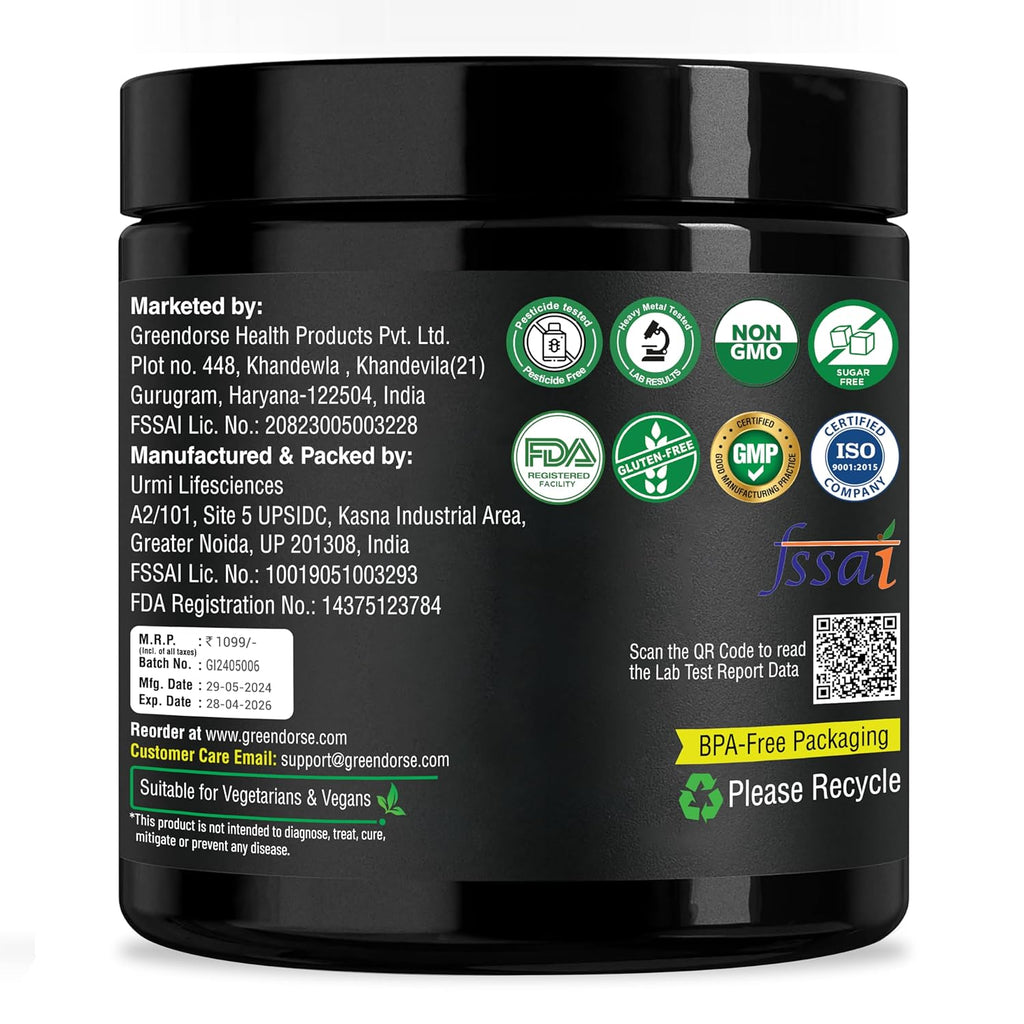 GREENDORSE Organic Korean Panax Ginseng Extract Powder |10% active Ginsenosides by HPLC | Lab tested| Immune & Cognitive support, Boosts Energy, Stamina, Vegan Friendly-30g