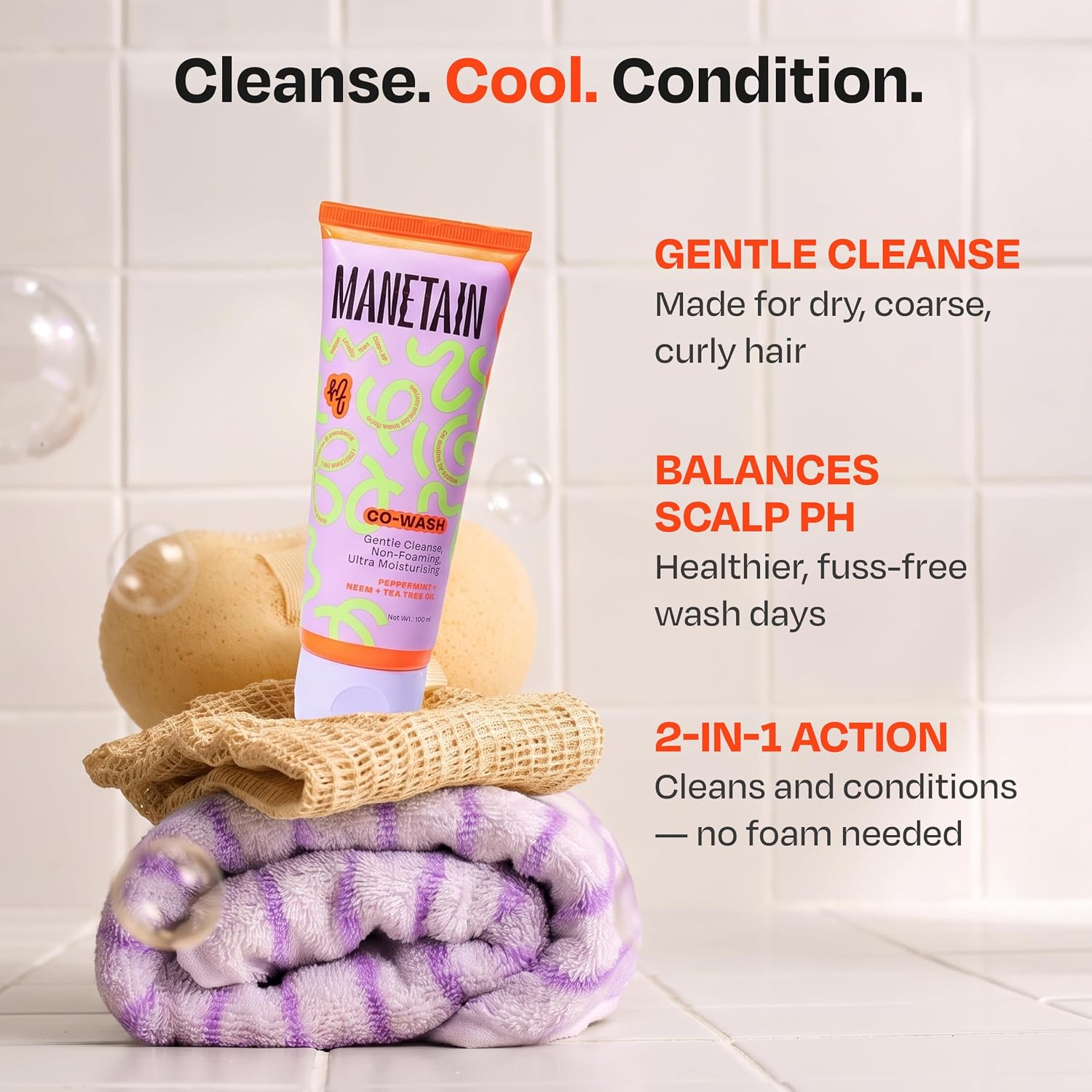 Manetain Co-Wash for Curly Hair - 100ml | 2 in 1 Shampoo & Conditioner | Non-foaming | Sulphate and Paraben Free | CG Friendly | Suitable for Dry and Frizzy Hair