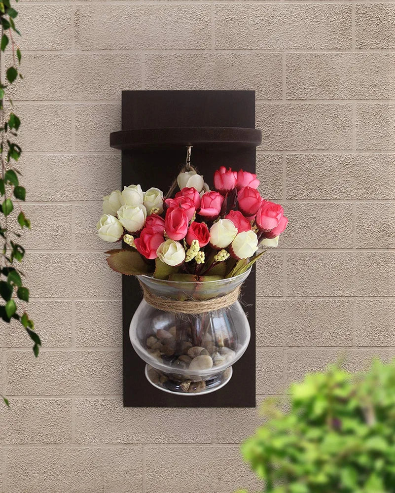 Decorative Wall Shelf with Flower Pot and Artificial Flowers