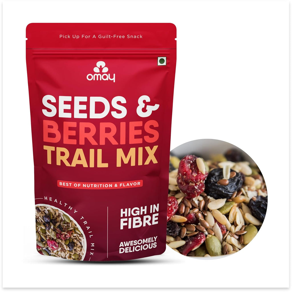 Omay Foods Seeds & Berries Mix, 180g Jar | Trail Mix | Roasted Seeds, Dried Berries | Antioxidants, Omega-3 & Fibre | No Added Sugar | Oil-Free | Healthy Snack for Weight Loss