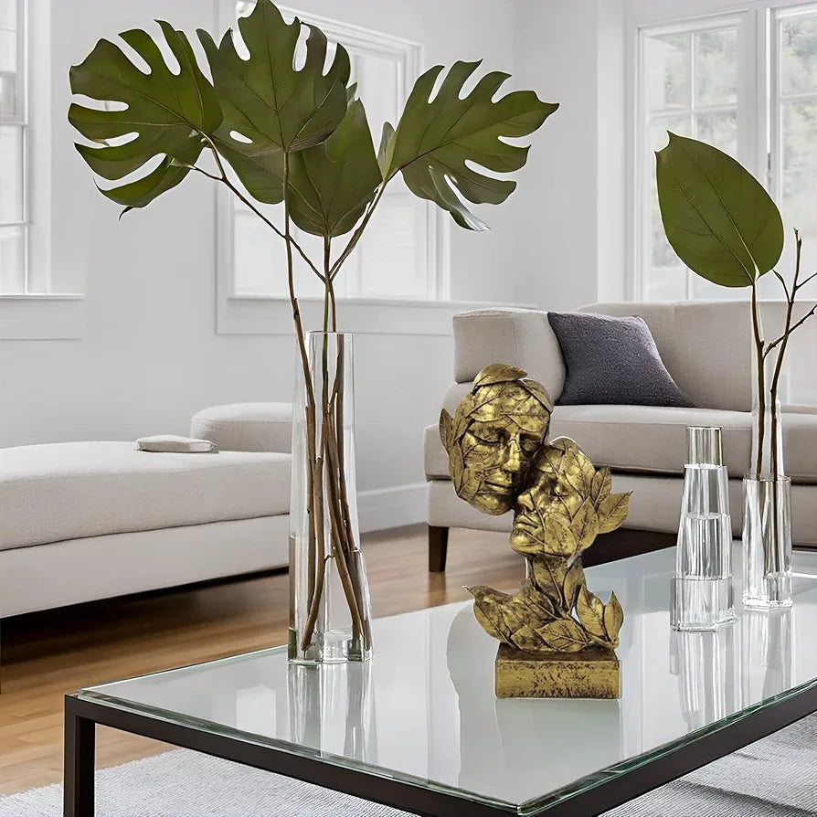 Alila Golden Leaf Couple Faces Statue Showpiece Idol for Gifting 12.5 Inches Height Home Decor
