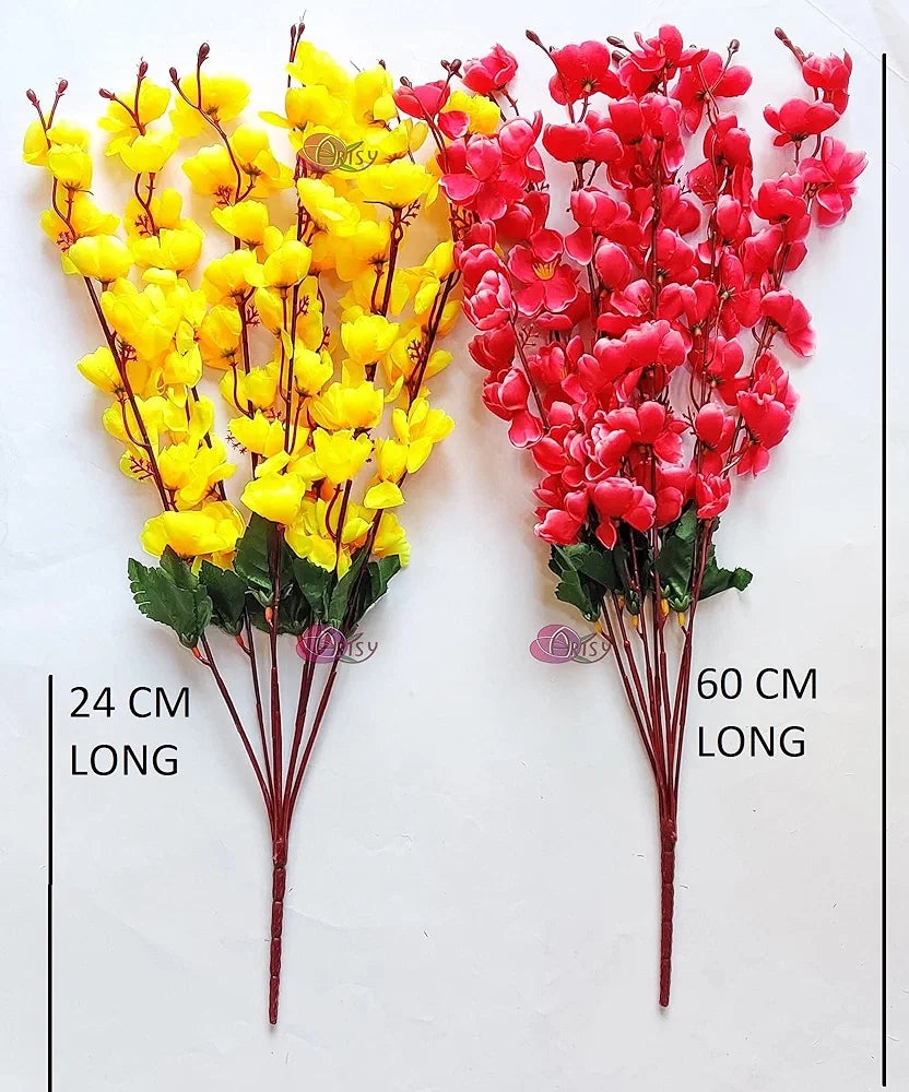 Artificial Flowers Bunch for Decoration Cherry Blossom Ideal for vase Without vase Yellow Maroon
