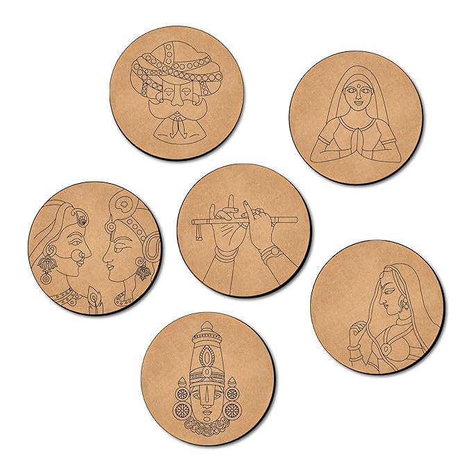 Mini Leaves Wooden Mandala Painting Kit Tea Coasters Art and Craft Kit for Girls Boys 9-12 Years Coaster Diy Kit | Set of 6