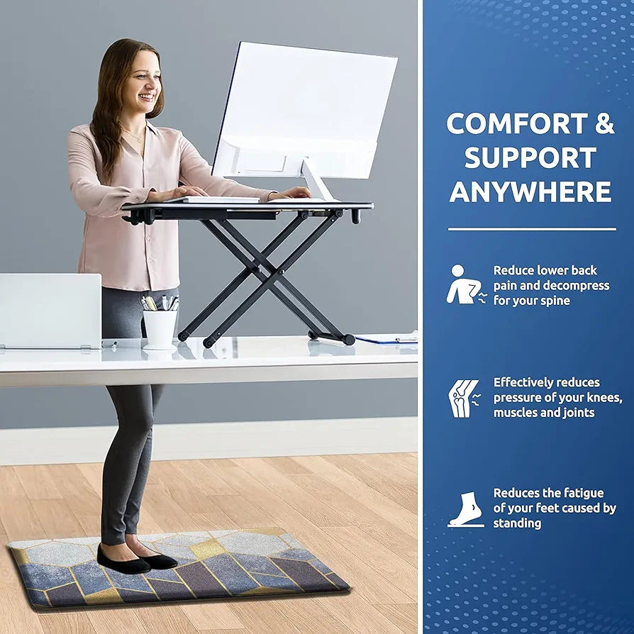 Luxe Home Columbo Anti-Fatigue Kitchen Mat Non-Slip Cushioned Comfort Mat Geometric Mosaic Pattern Standing Desk Mat Colour Cules