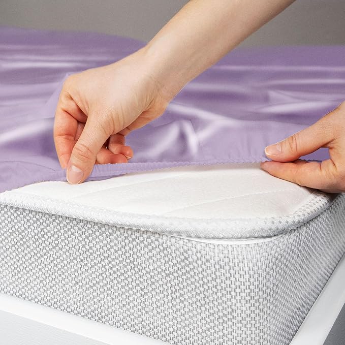 Stoa Paris Satin Elastic Fitted Bedsheets for Single Bed 300TC Premium 1 Pillow Cover Colour Lilac Affair