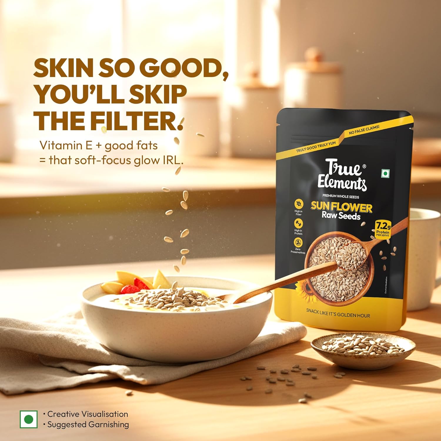 True Elements Sunflower Seeds 500g - Healthy Snack | Raw Seeds for Eating | Fibre Rich Seeds