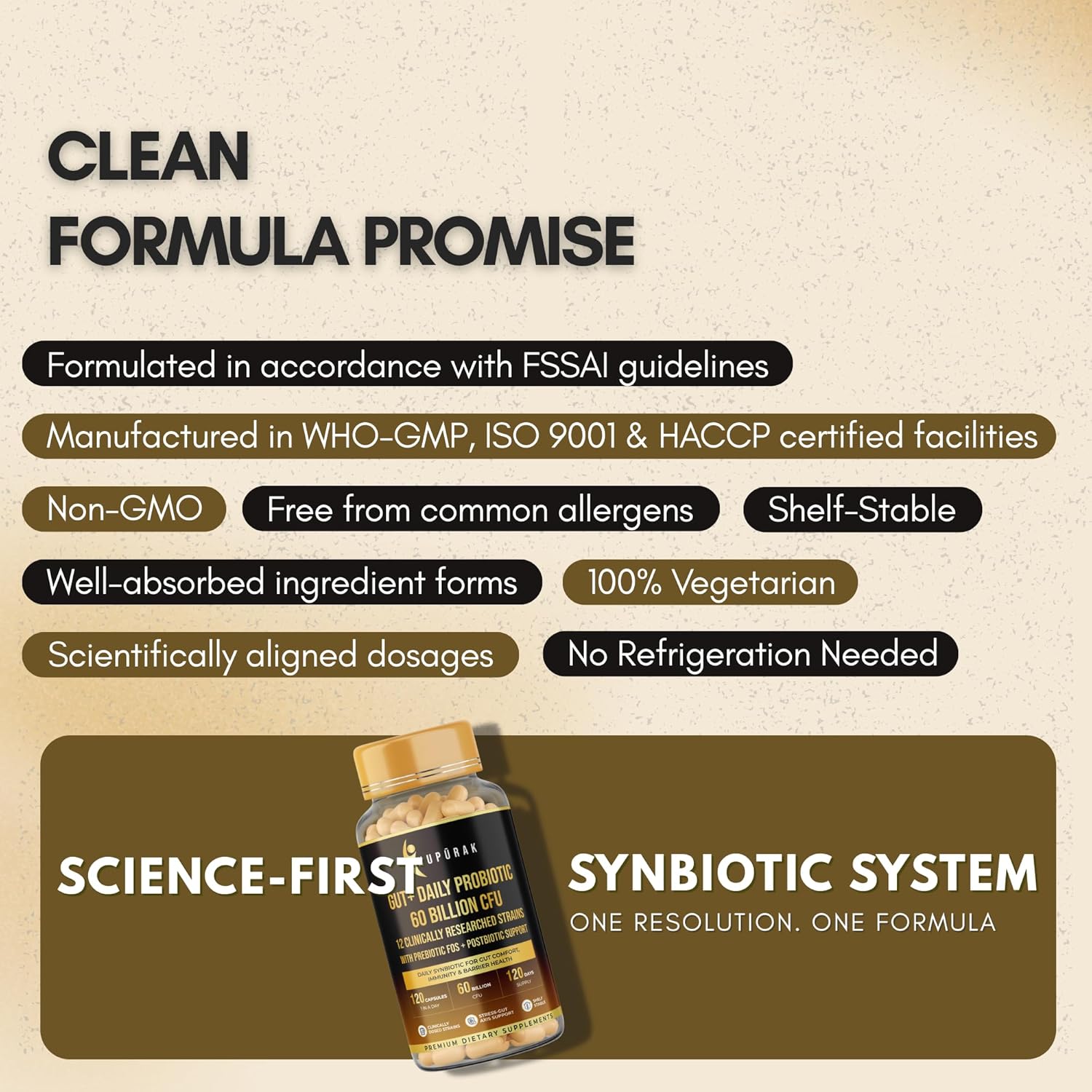 ANUPURAK Gut Health Probiotic 60 Billion CFU — 12 Strains Synbiotic | Postbiotic + FOS & GOS Prebiotics | Supports Digestion, Gut Flora & Immunity | Daily Gut Balance Supplement | 120 Capsules (120 Days)