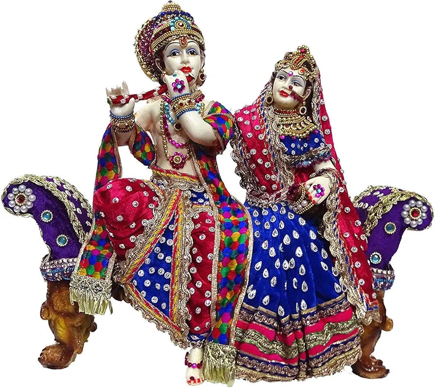 Alila Marble Finish Murti Idol Statue Sculpture Spiritual Hindu God Decorative Idols Radha Krishana On Sofa