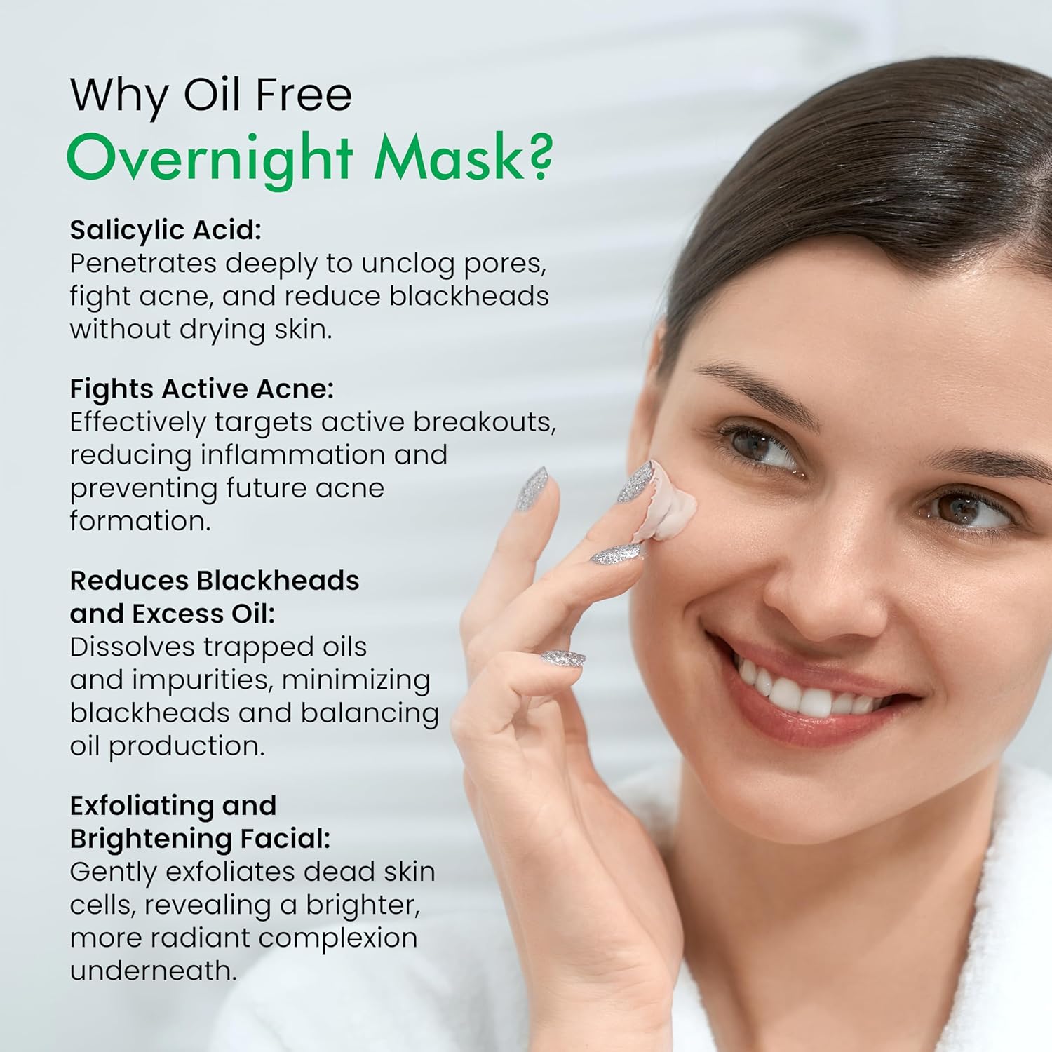 Get Nectar Happiness Overnight Glow Mask 2% Salicylic Acid (Oil Free) with 10% Beta-Glucan Essence for Fights Active Acne, Blackheads, Excess Oil, Skin Glowing, brightening facial Exfoliating, (30ml)