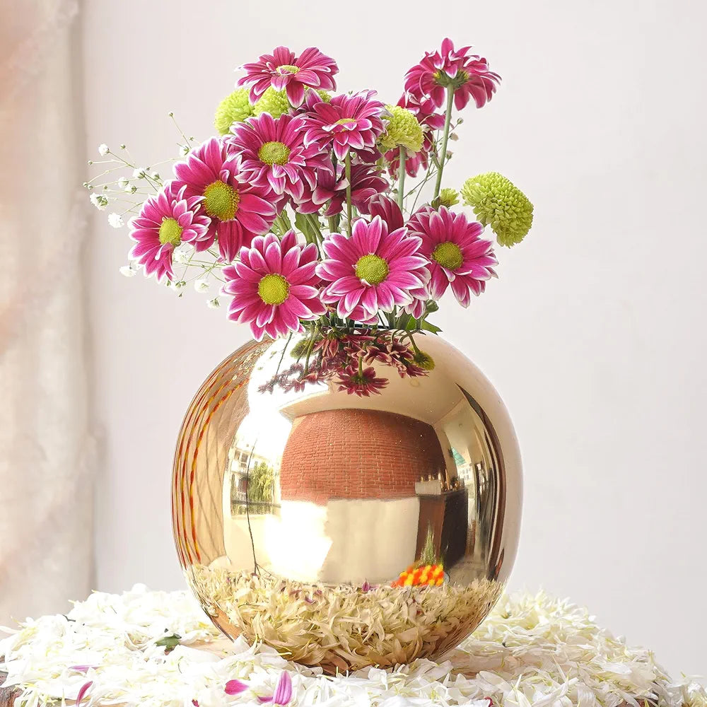 Behoma Metal Ball Round Flower Vase for Home Decor Gold Medium Flowers not Included