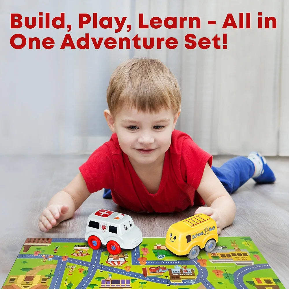 FLO Velocity Rescue Vehicle Puzzle Set 4-Piece Friction Cars  with 58x86 cm Floor Puzzle & Storybook STEM Adventure Toy for Boys & Girls Ages 5+