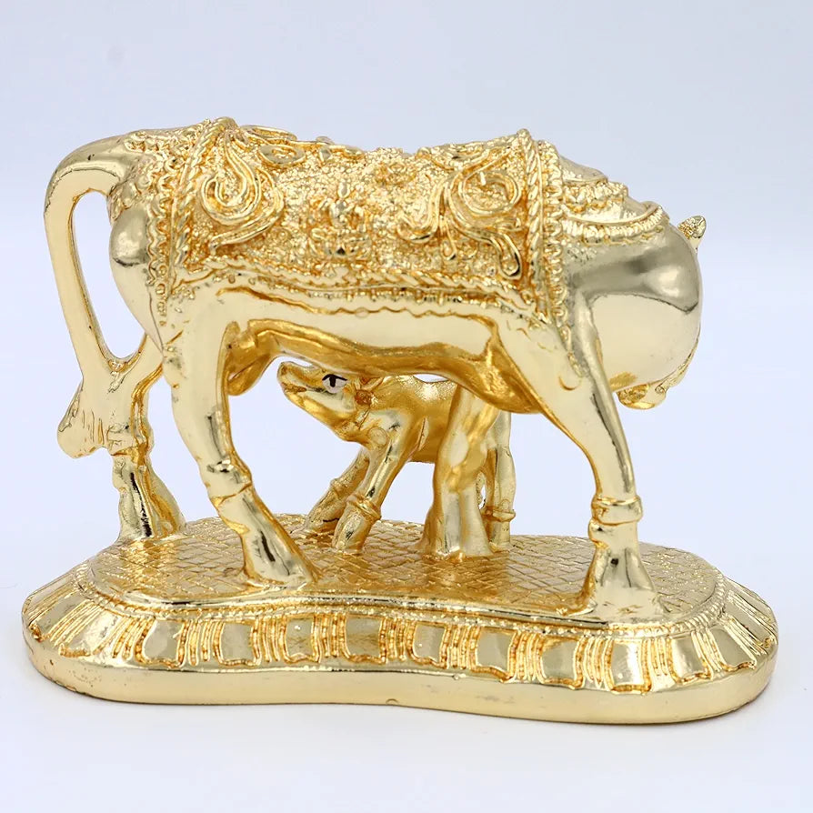 Jaipur Ace Kamdhenu Cow With Calf Statue Golden Cow