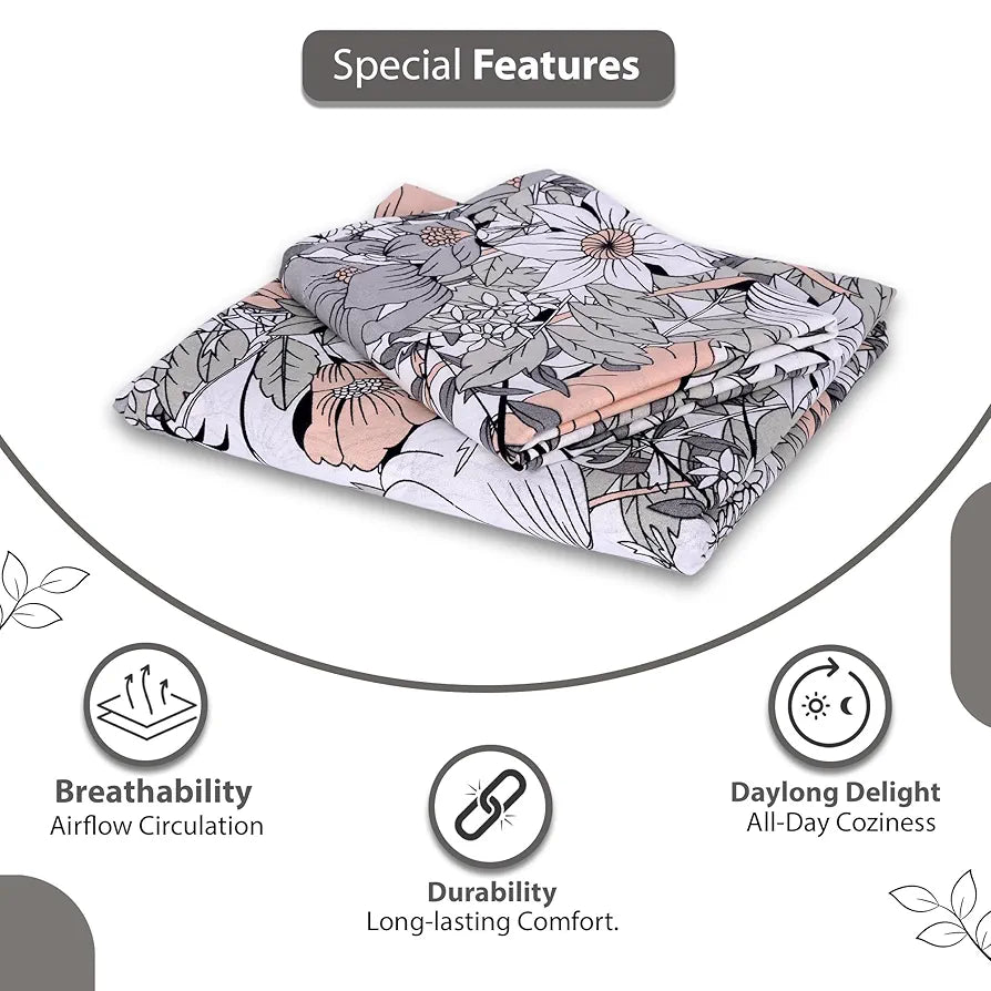 Divine Casa 144 TC 100% Cotton Bedsheet King Size Bed King Size Bedsheet with 2 Pillow Covers Colour Blush Grey