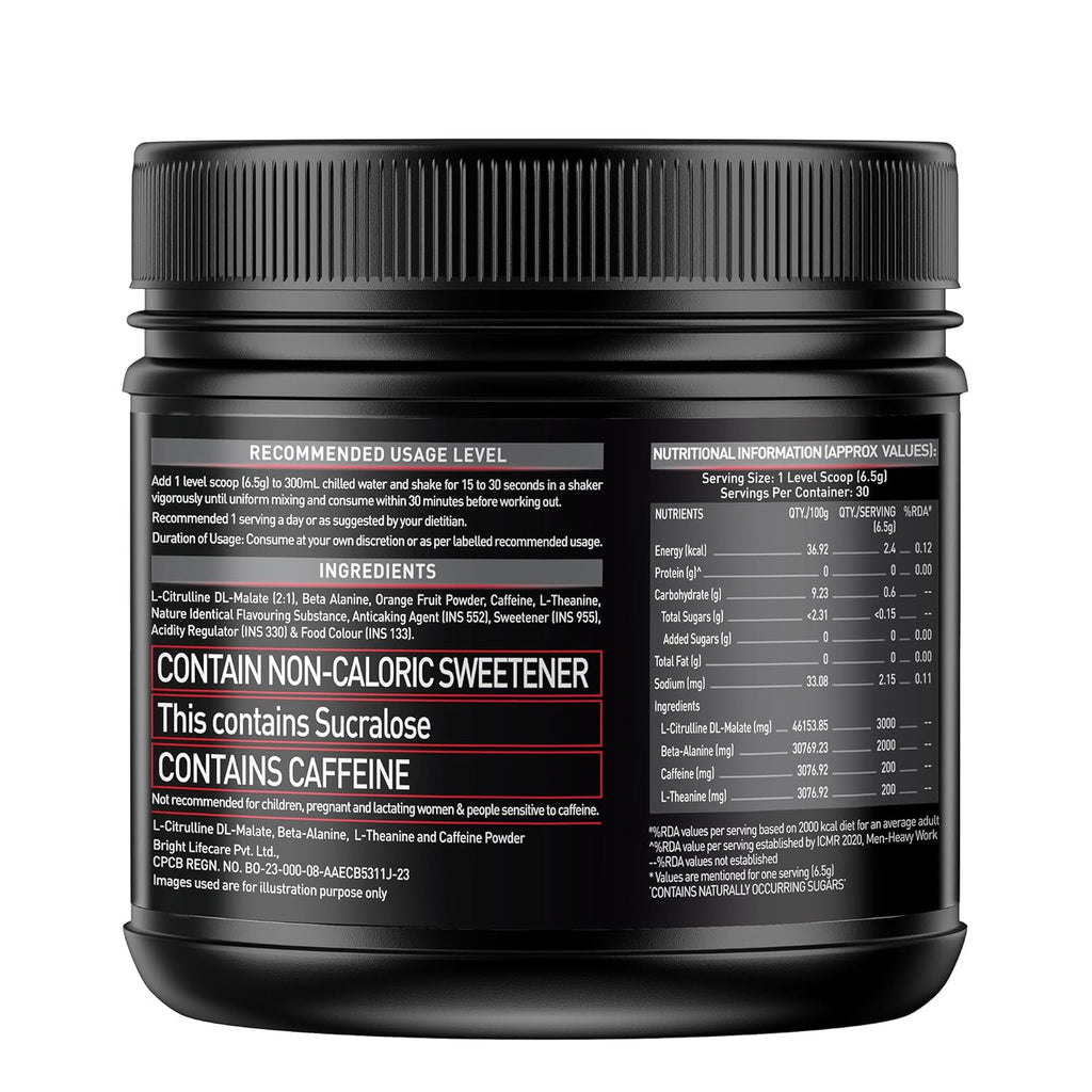 MuscleBlaze Pre Workout 200 Xtreme (Berry Bolt, 60 Servings, 200g) | 200mg Caffeine, 200mg Theanine, 2000mg Beta Alanine, 3000mg Citrulline