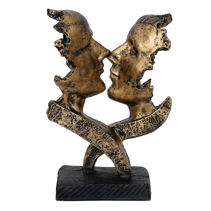 Ecraftindia Golden Polyresin Antique Finish Woman and Man Kissing Each Other Handcrafted Decorative Couple Showpiece