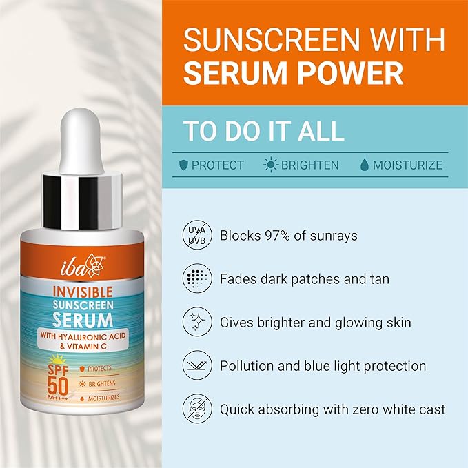 Iba Invisible Sunscreen Serum Spf 50 Pa+++ With Hyaluronic Acid & Vitamin C - 30 Ml