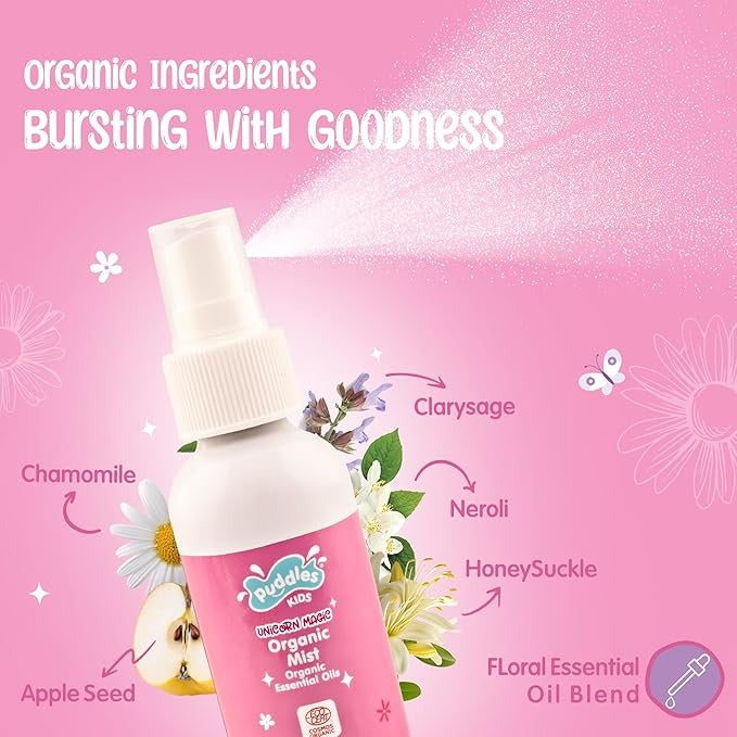 Puddles Organic Kids Pleasant Floral Mist Unicorn Magic - Age 2-12 Years - 100 ml