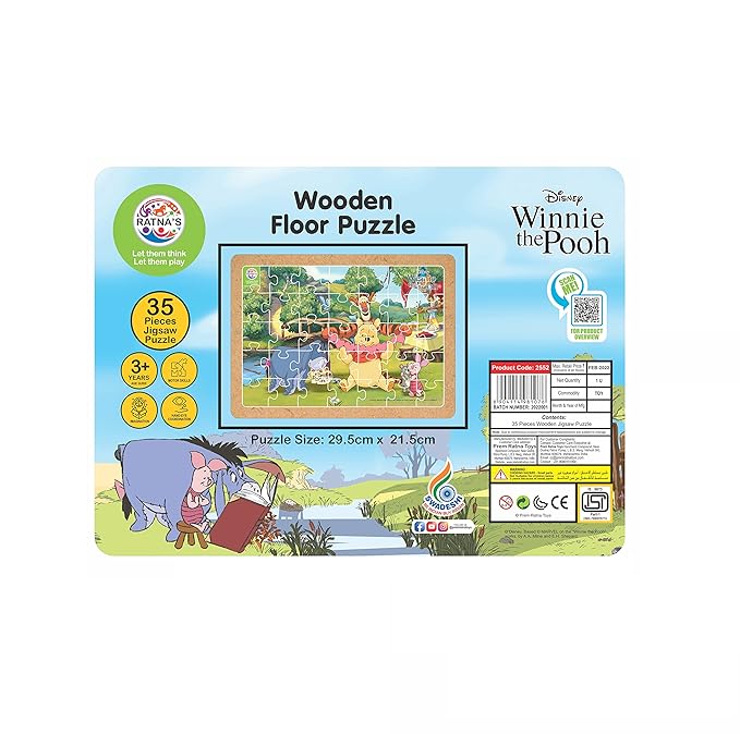 Ratnas Disney Wooden Floor Puzzle Winnie the Pooh 35 Pieces Jigsaw Puzzle | for Kids 3+ Years