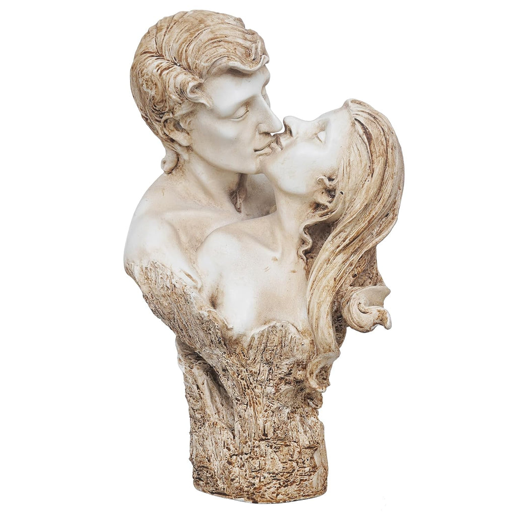 Ecraftindia White Brown Polyresin Man and Woman Kissing Statue, Romantic Kissing Couple Figurine | Elegant Home Decor