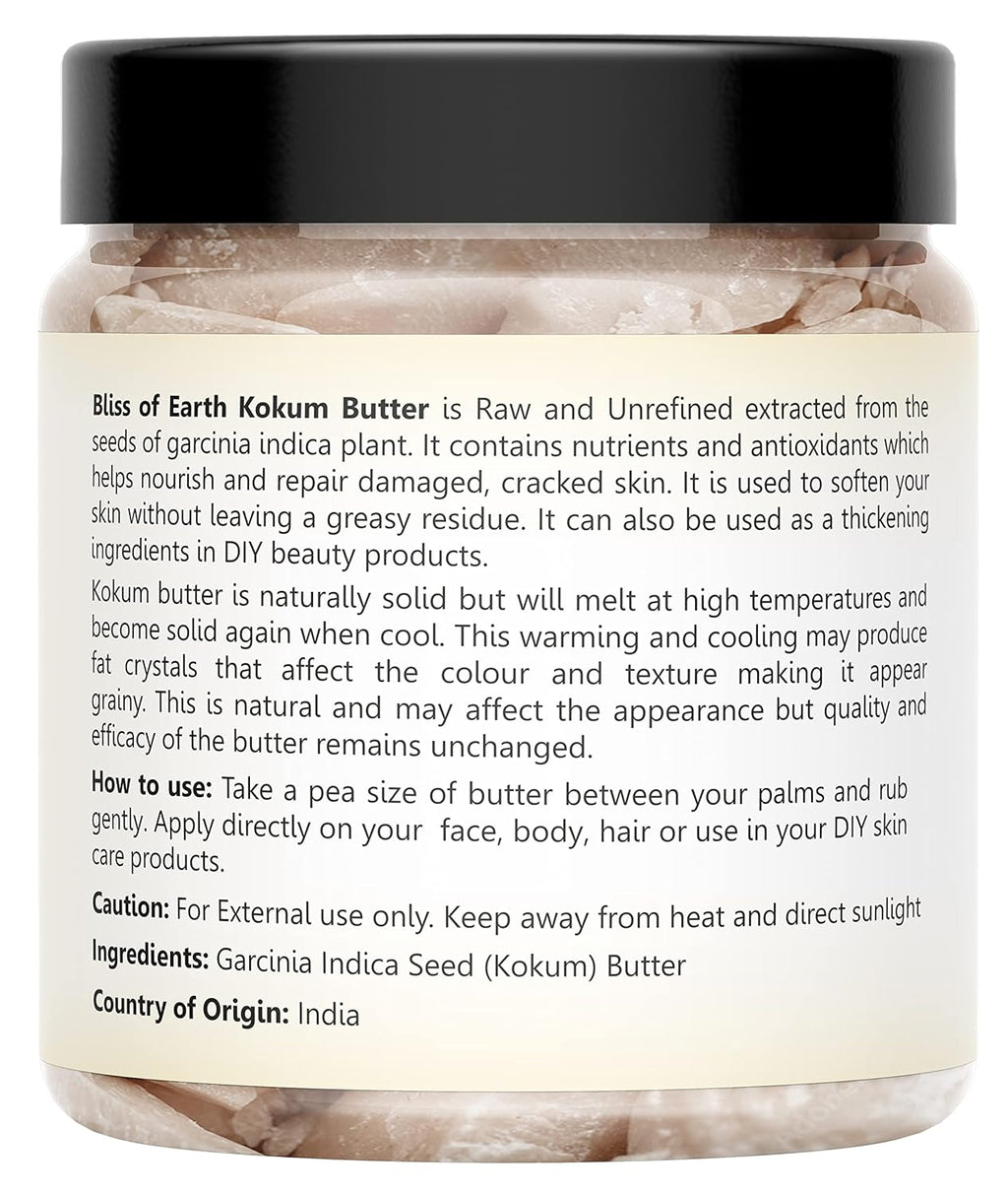 Bliss of earth 100% Pure Natural Kokum Butter Raw | Unrefined | Indian Great For Moisturized Skin,Nourishing Hair, Stretch Mark, DIY Product PETA Approved 100GM