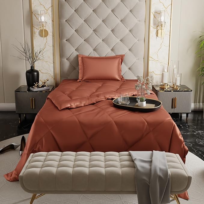 Stoa Paris Satin Comforter Single Bed with 300 TC One Pillow Cover Melted Caramel