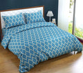 Trance Home Linen 200TC 100% Cotton Printed Zippered Duvet Cover/Blanket Cover/Quilt Comforter Cover/Razai Cover King Size with 2 Pillow Covers Colour Dori Blue