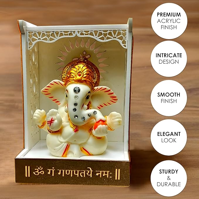 Solobolo Ganesh Idol for Car Dashboard With Small Temple for Car Dashboard, Ganesh Idol | Mandir With Idol