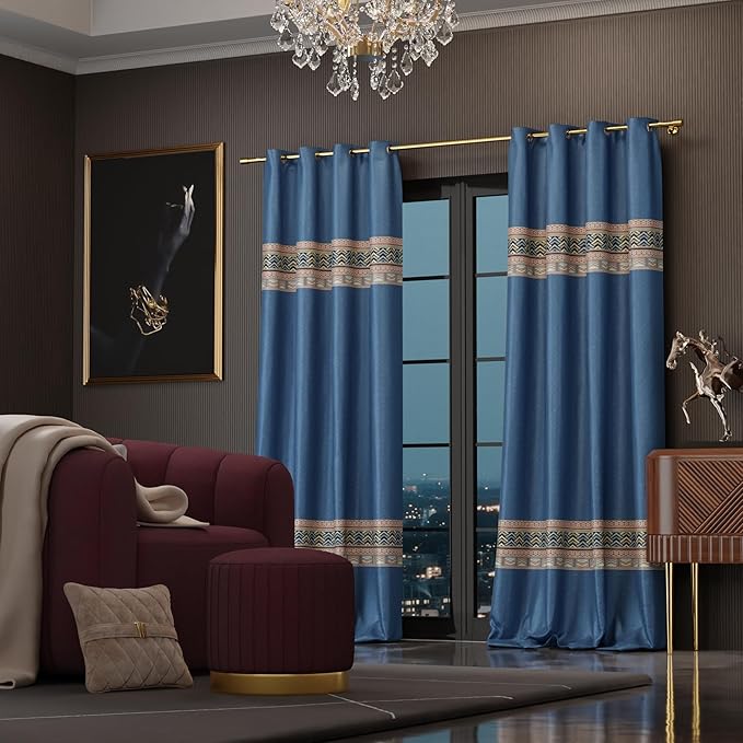 Stoa Paris Curtain for Home Single pc Patterned Curtain for Door Colour Celestial Blue