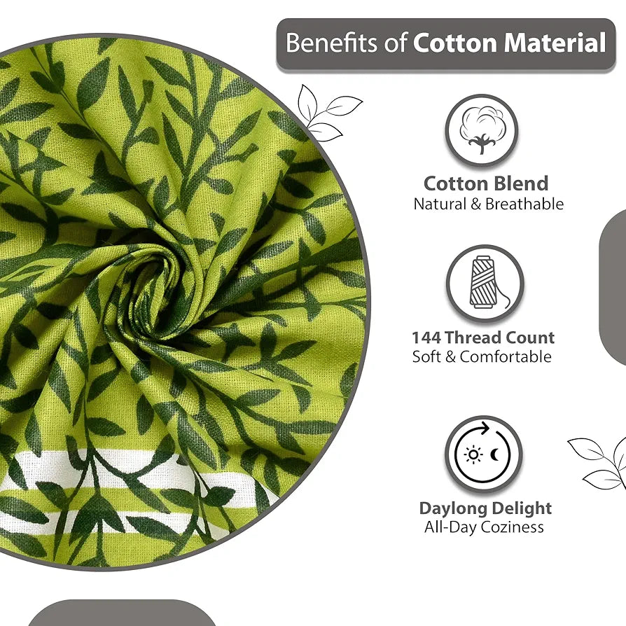 Divine Casa Double Size Bedsheet for Double Bed, 144 TC Pure Cotton Queen Size with 2 Pillow Covers Floral Colour Green & White