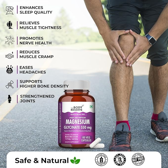 The Body Reserve Magnesium Glycinate Supplement 550mg Per Serving - 60 caps