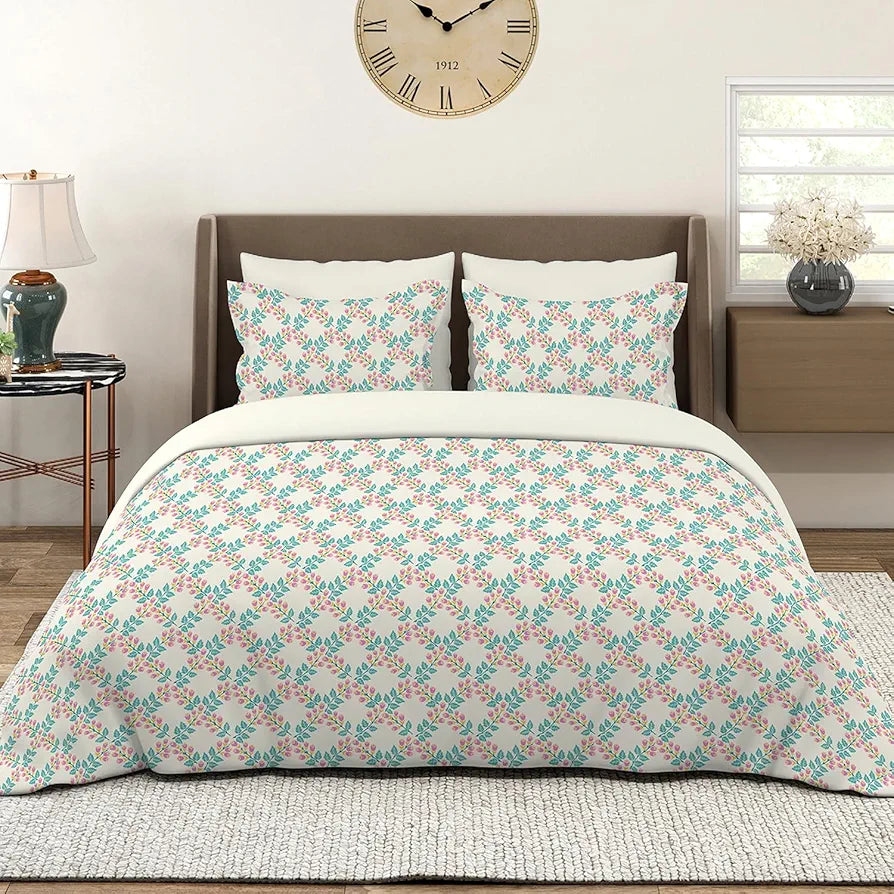 Layers Marigold Cotton Bedsheet Set for All Seasons Lightweight 144 TC King Size Beige Floral