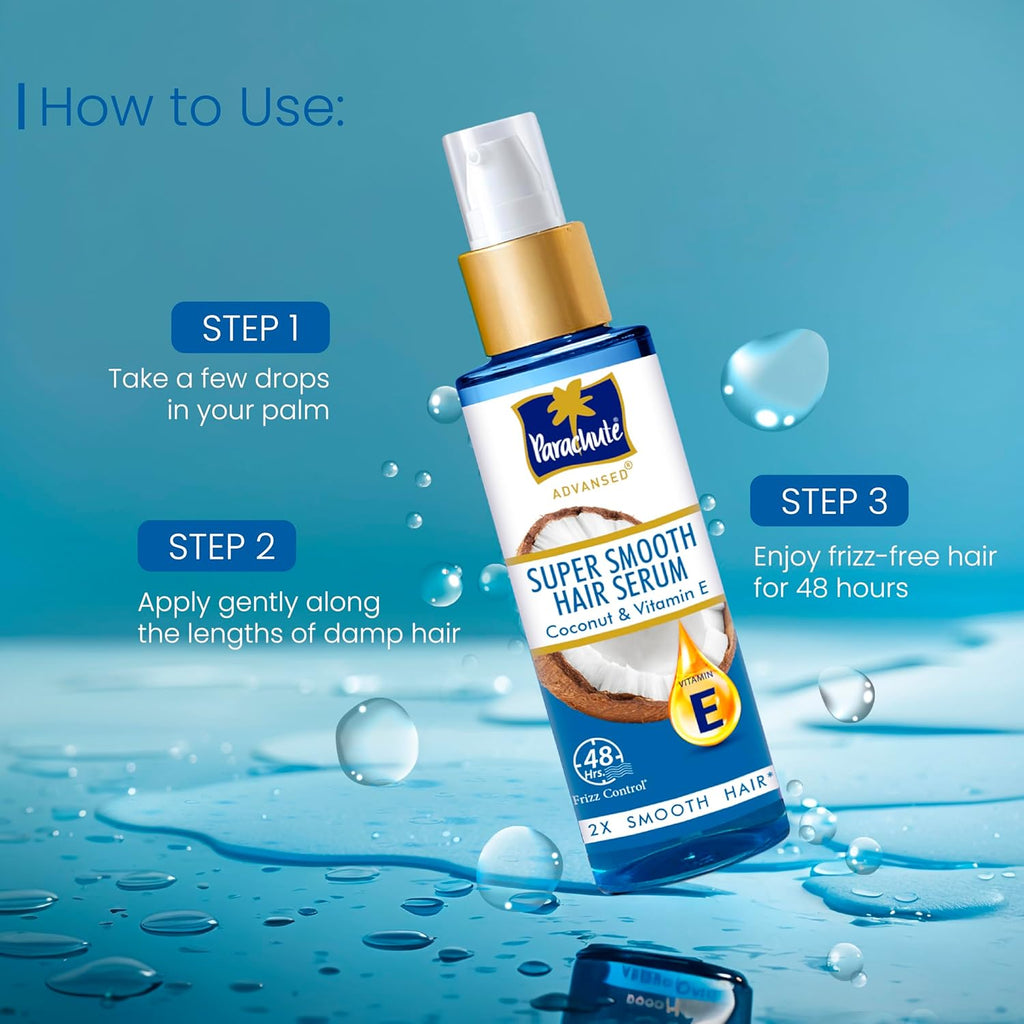 Parachute Advansed Super Smooth Hair Serum | Coconut & Vitamin E | 48 Hrs Frizz control | 2 X Smooth Hair | 100ml