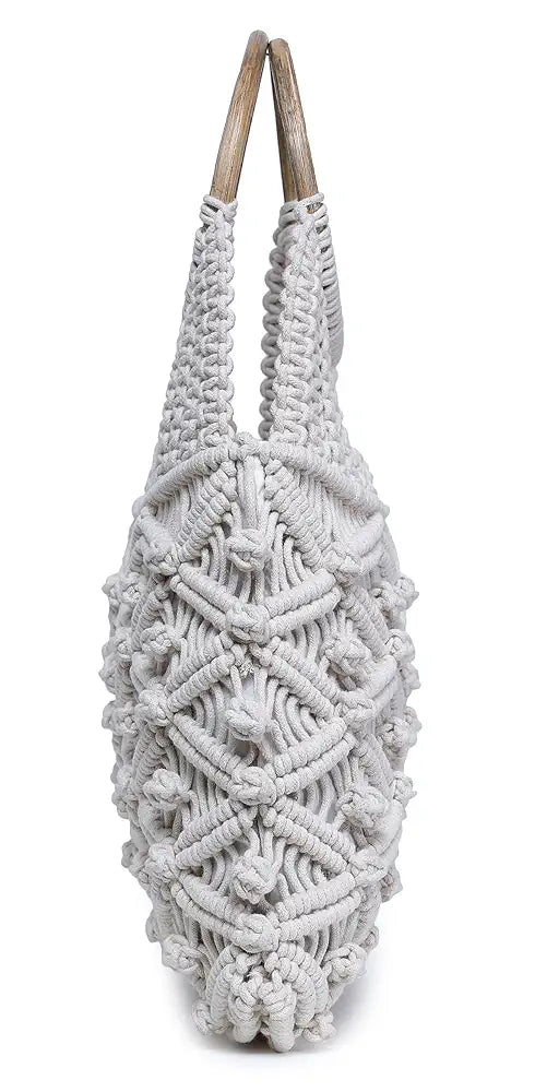 K London Alii And Aliizey Off-white Macrame Braided Wooden Handle Handbag