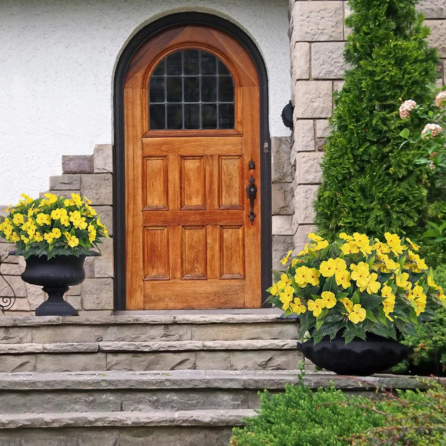 2 Pieces Artificial Flower Impatiens Garden Bonsai Decoration Yellow-2