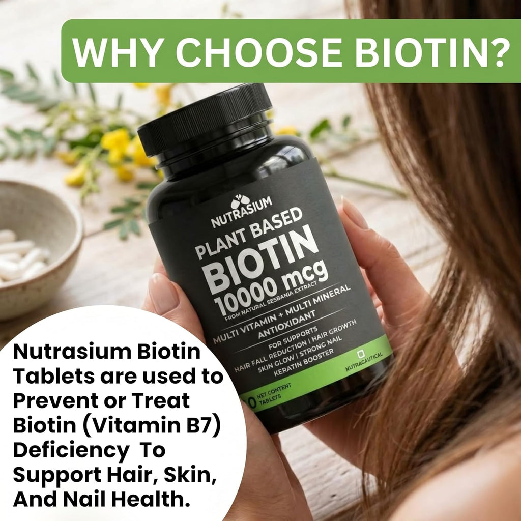 Nutrasium Plant Based Biotin, Collagen Booster, Keratin Builder with Amino Acid and Minerals | For Hair, Skin & Nail Radiance | Hair Vitamin (Biotin Collagen Booster Blend- 60 Tablets)