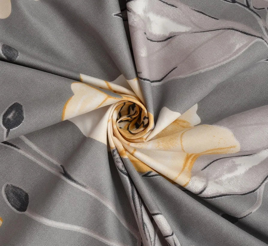 Homefab India 160 TC Glace Cotton Single BedSheet with 1 Pillow Cover Grey Floral